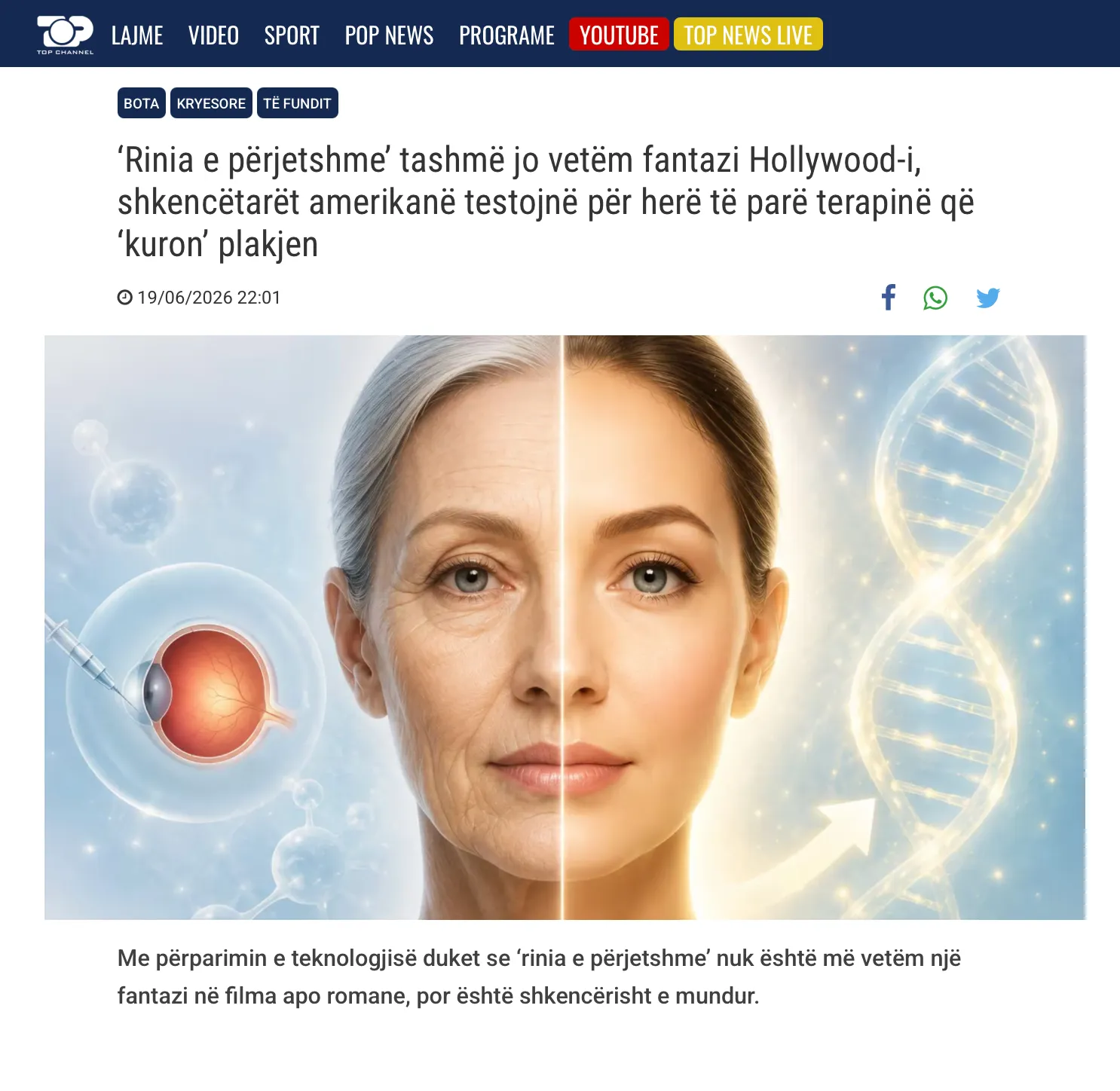 Screenshot i artikullit të Top Channel