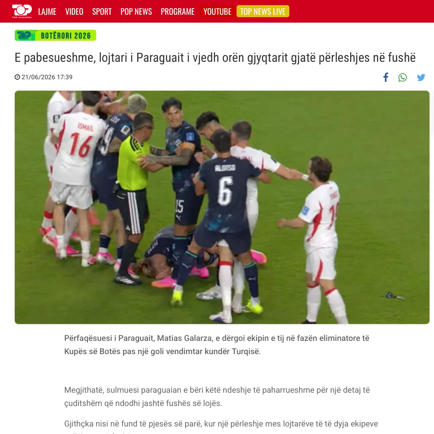 Screenshot i artikullit të Top Channel