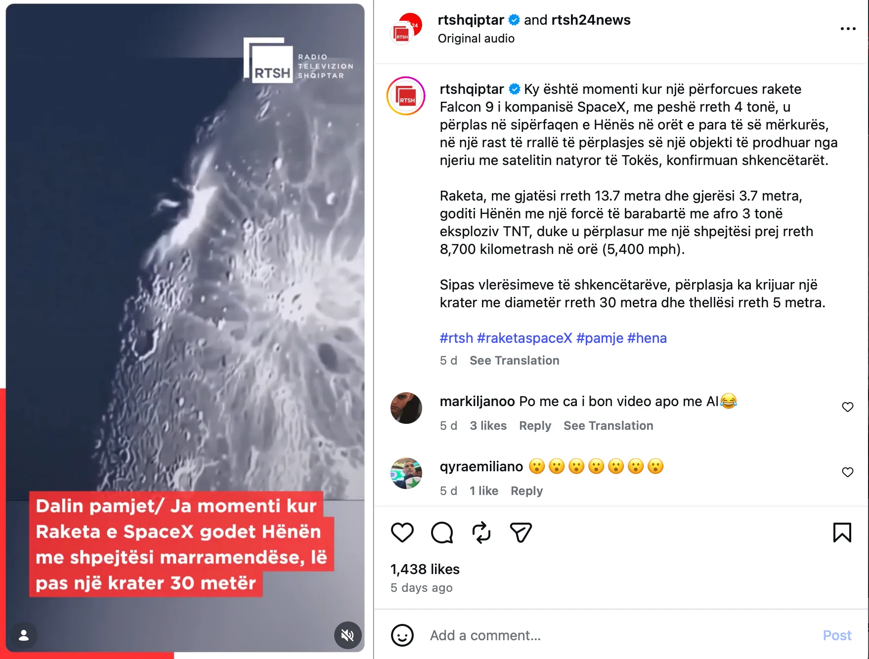 Postimi i RTSH që shpërndan videon e rreme