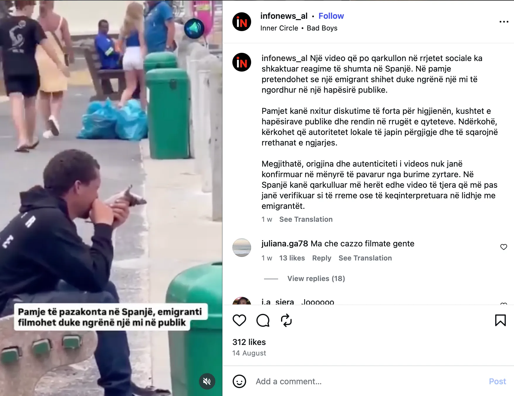 Screenshot i postimit të infornews_al