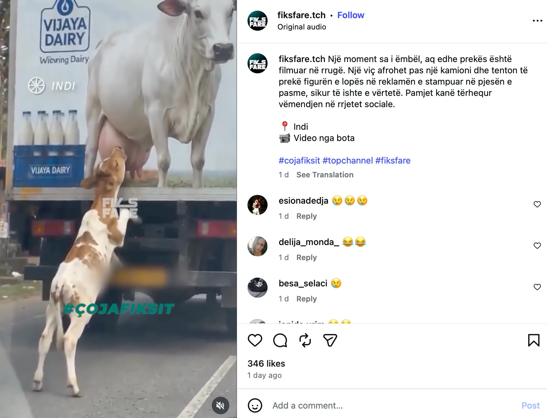Screenshot nga postimi në Instagram i Fiks Fare