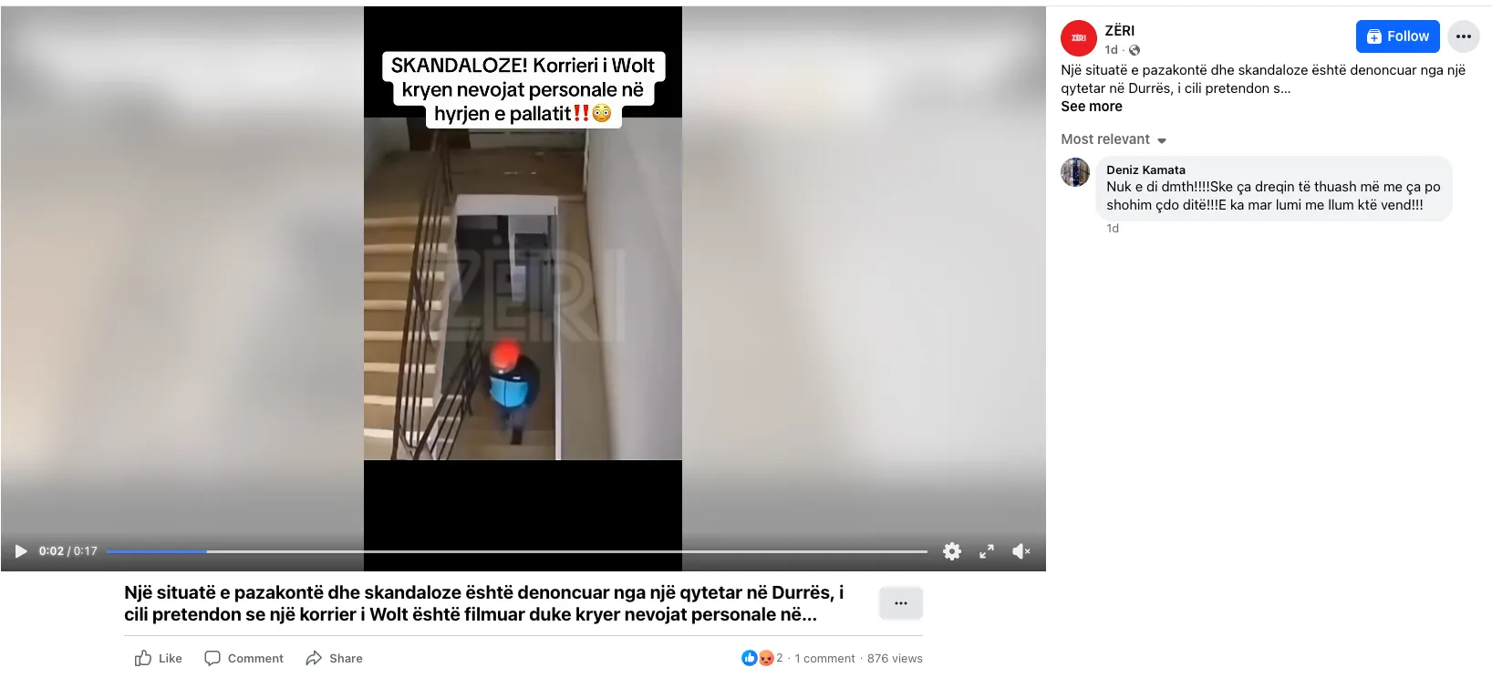 Screenshot nga postimi i Zërit