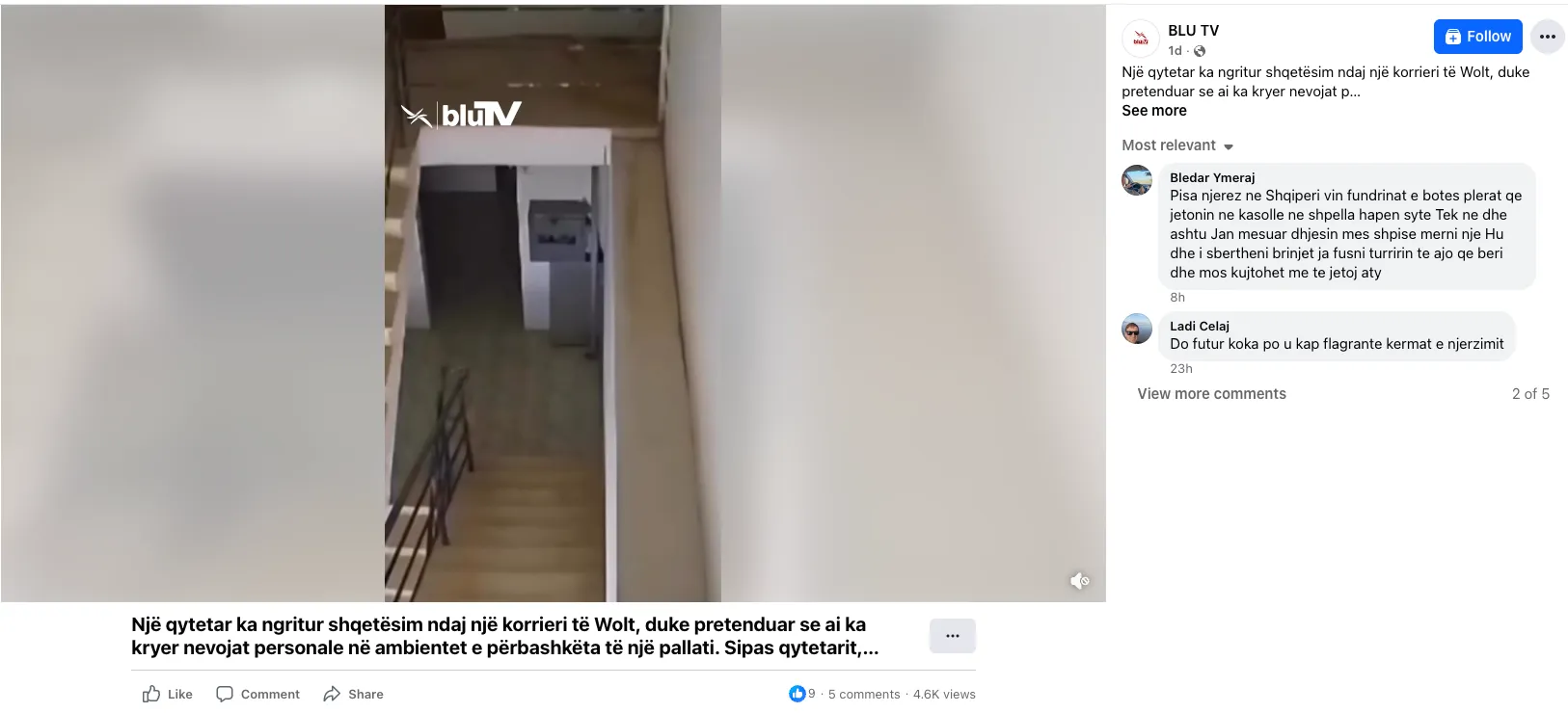 Screenshot nga postimi i BLU TV